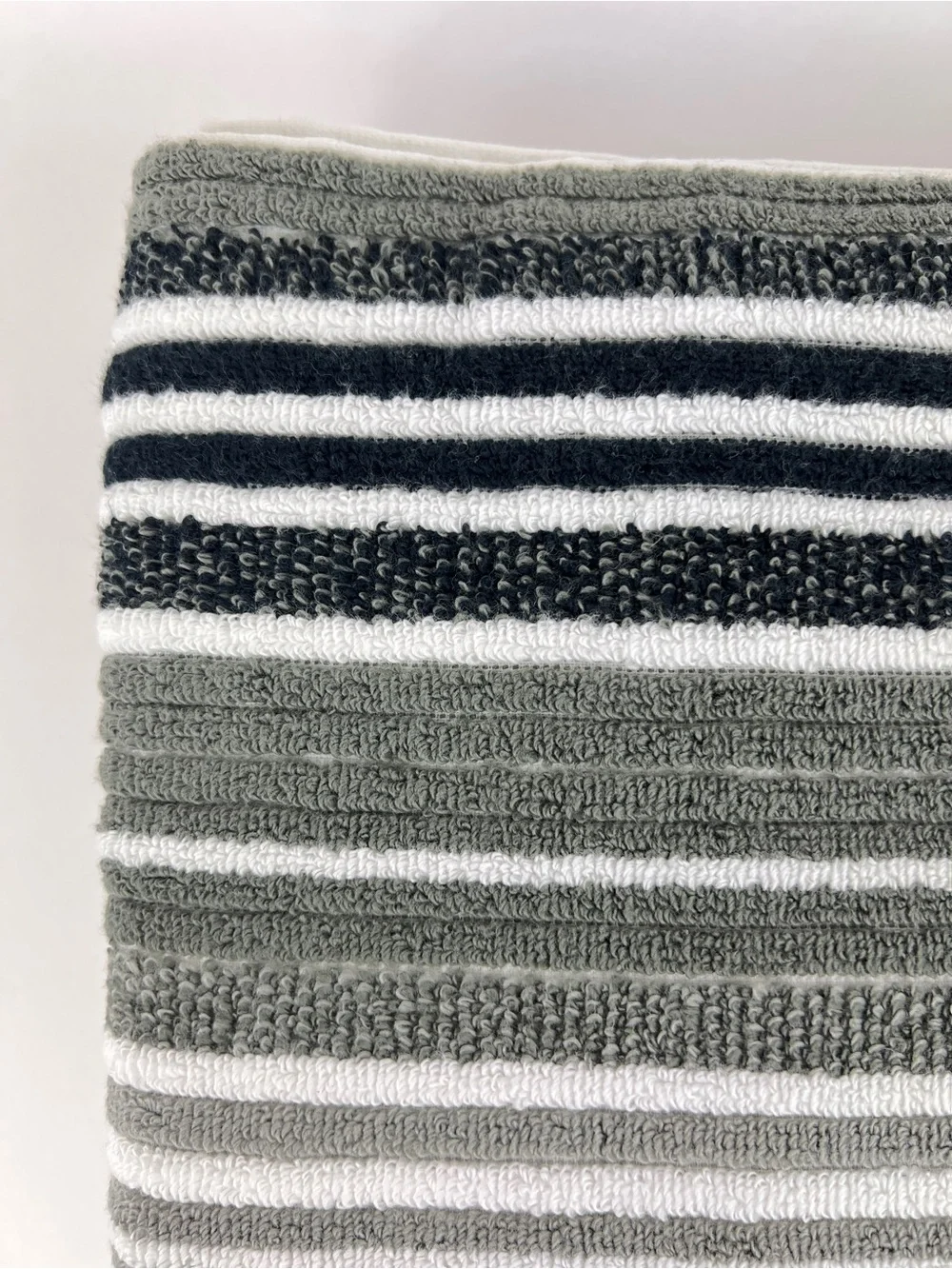 Casaba Bath Towels Striped Gray White Black Quick Dry Soft 100% Cotton 2 Pc NEW